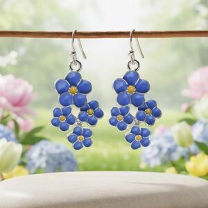 Blue Forget-Me-Not Flowers Drop Earrings Handcrafted Bohemian Botanical Jewelry